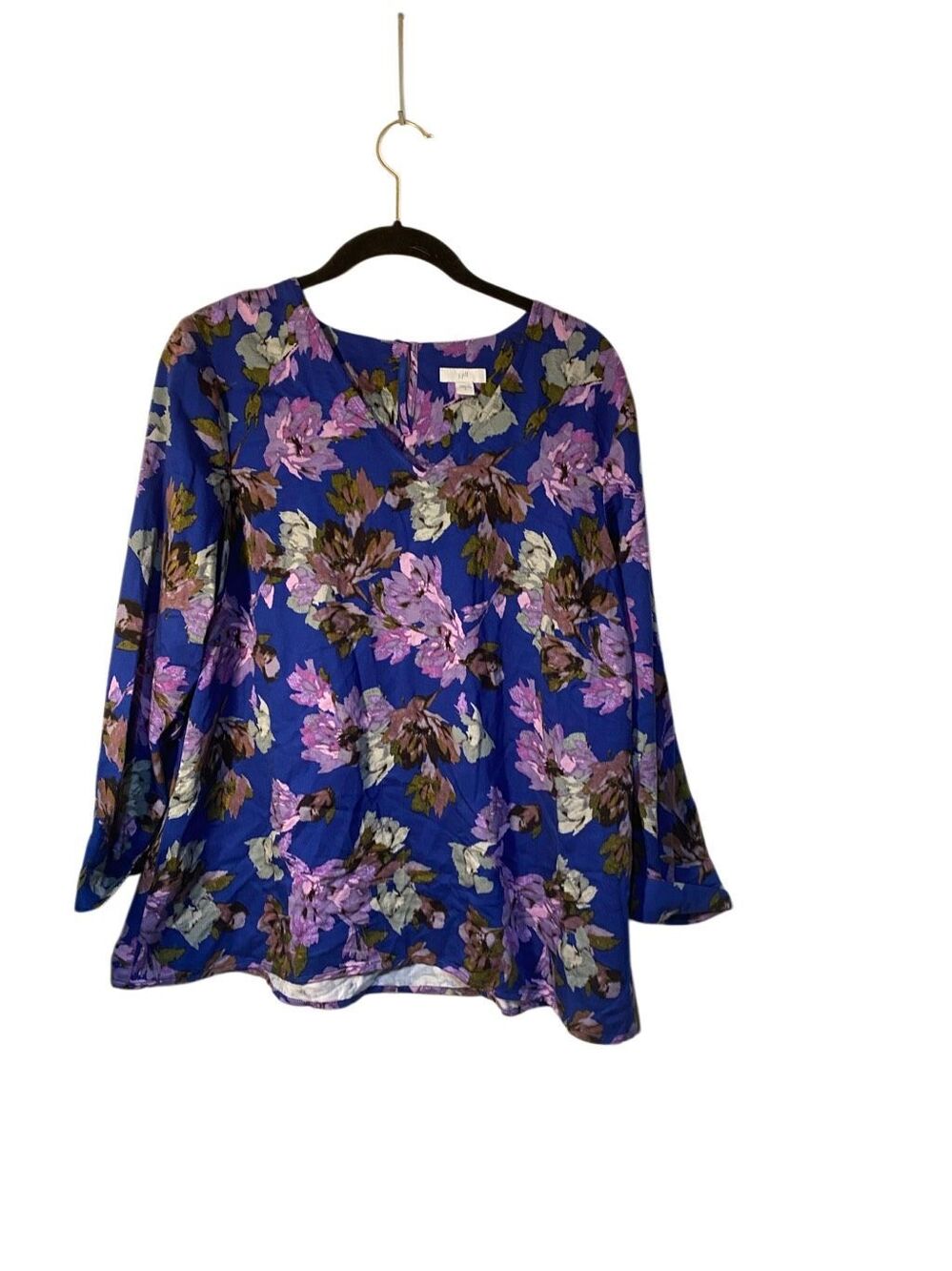 J Jill women’s floral blue & purple cotton blend 3/4 sleeve blouse S